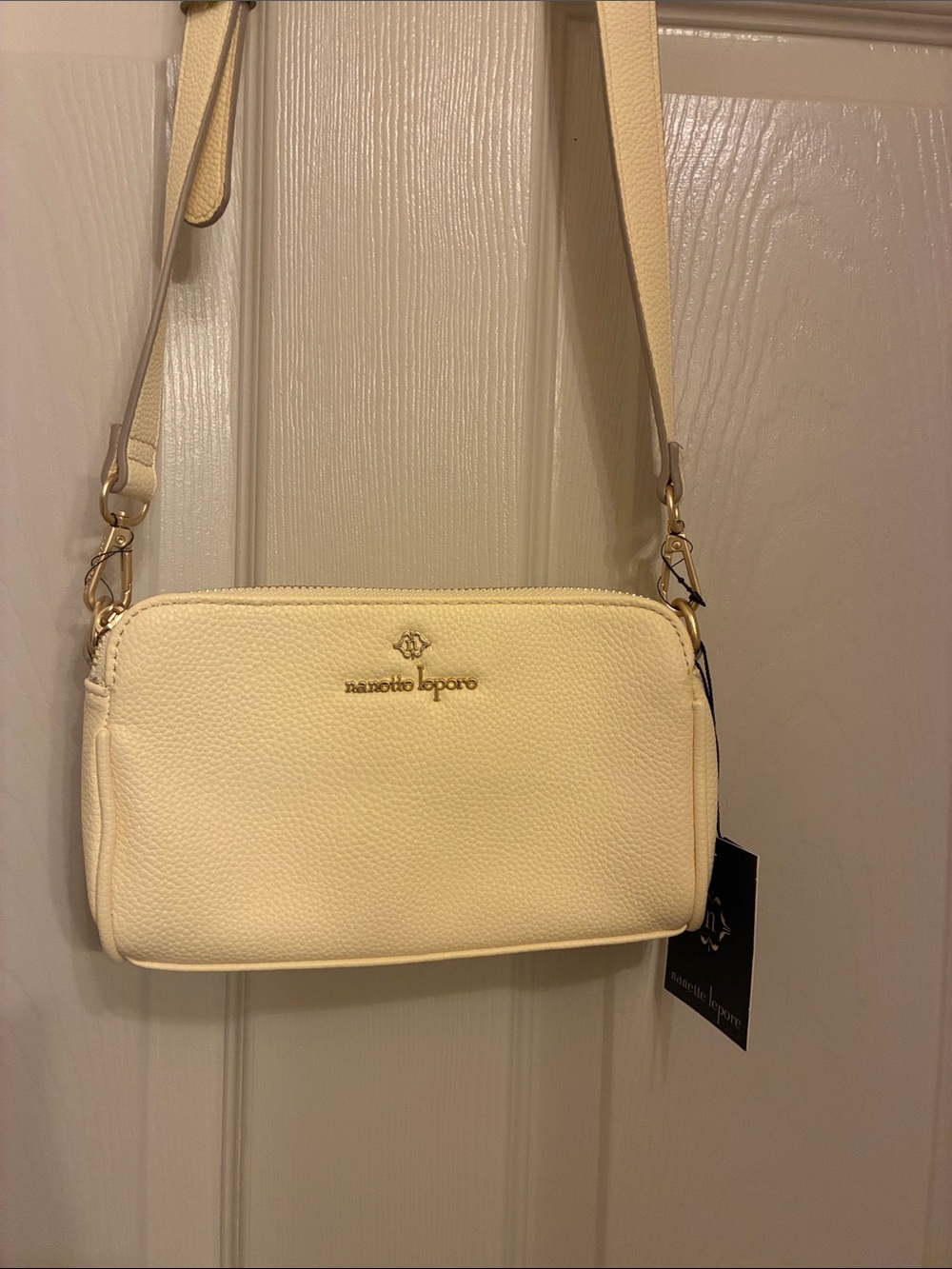 Nanette Lepore Cream Pebbled‎ Leather Crossbody with Gold Hardware